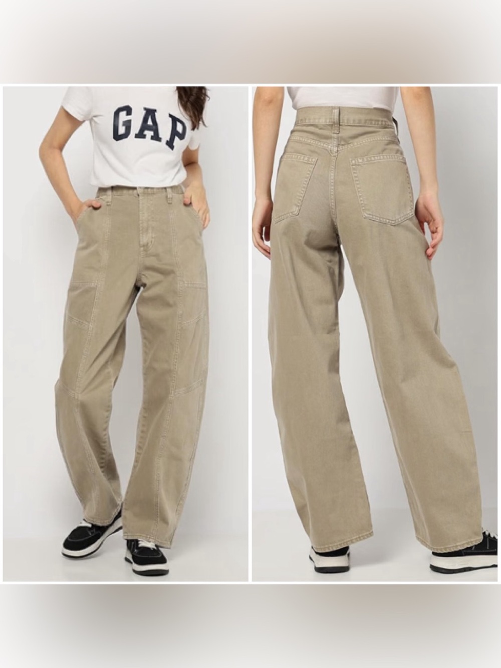 Gap Barrel High Rise Carpenter Jeans Womens 30 / 10R Wide Leg Pants Beige Tan